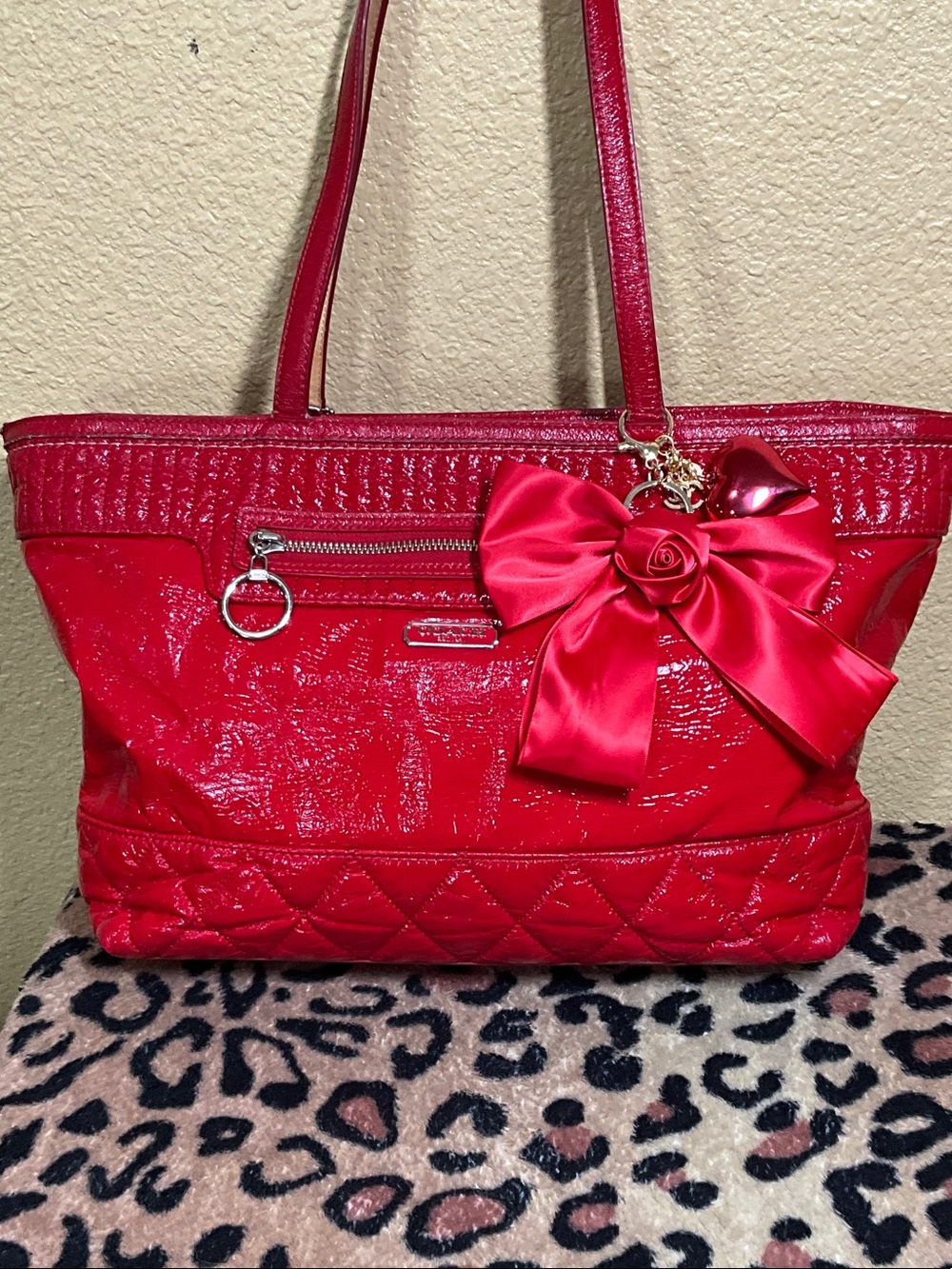 COACH POPPY Red Patent Tote Bag with Decorative Bow
